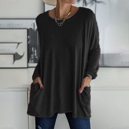 HOT SALE-48% OFF🔥-Round Neck Long Sleeve Pocket Solid T-Shirt