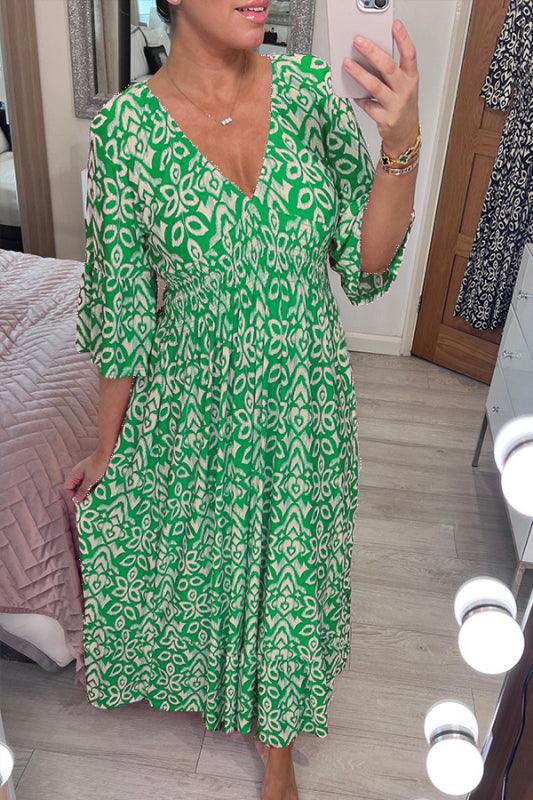 (🔥Hot Sale - 48% OFF🔥 Free Shipping)Casual Print V-neck Long Dress - dressowy