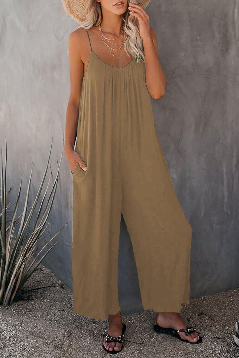 Loose Sleeveless Strap Stretchy Jumpsuit - dressowy