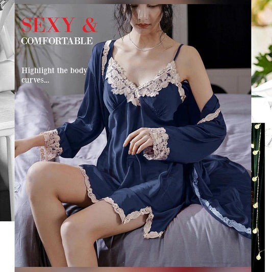 Soft Comfortable Ice Silk Lace Pajamas 2pcs/ 5pcs Set - dressowy