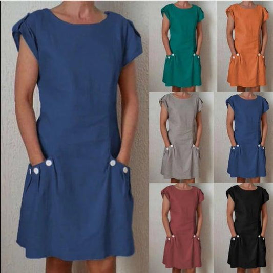 solid double pocket dress - dressowy