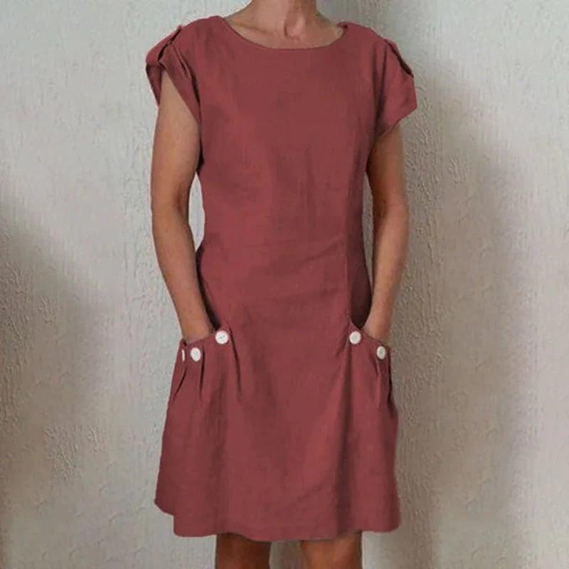 solid double pocket dress - dressowy