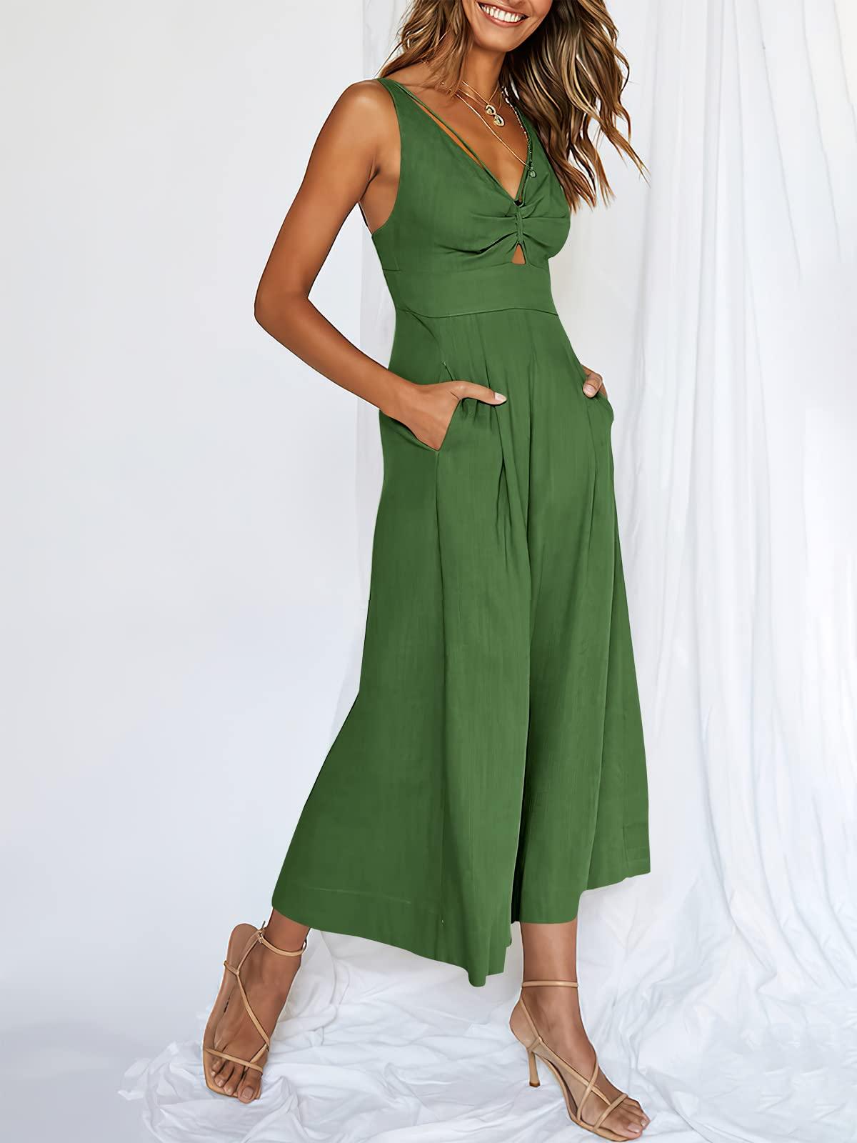 V Neck Cutout High-Waist Jumpsuits - dressowy