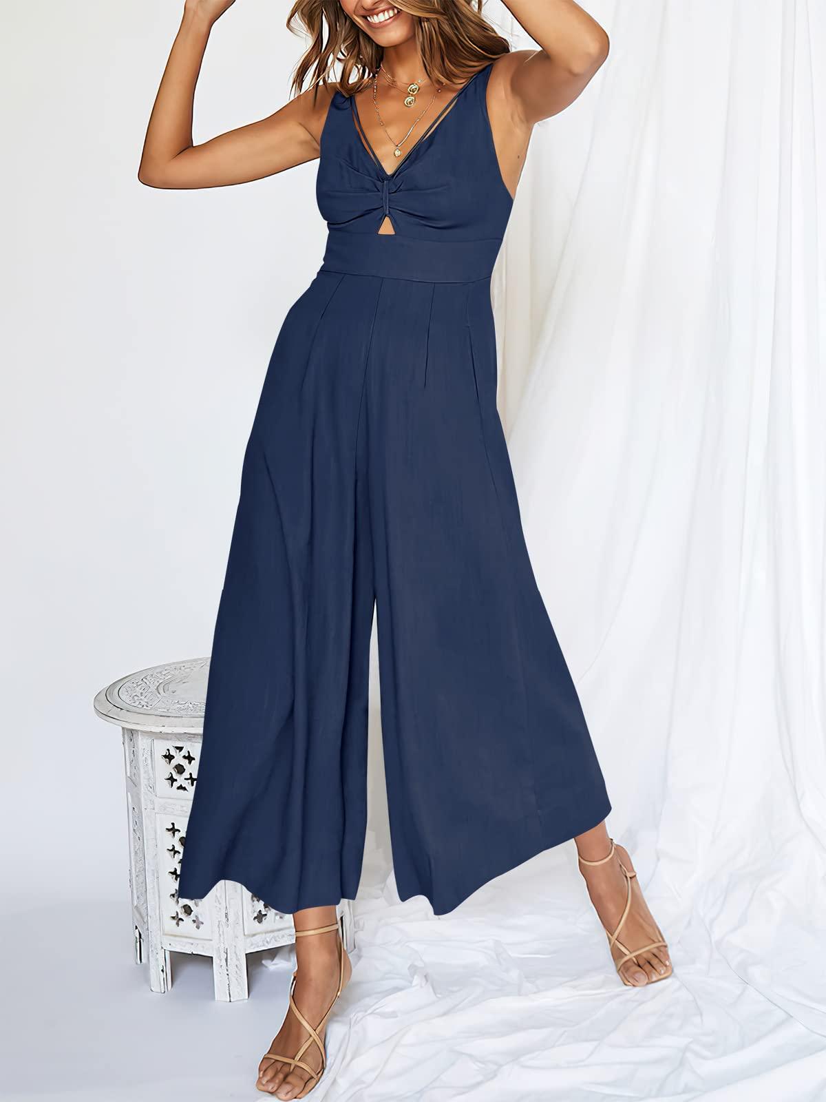 V Neck Cutout High-Waist Jumpsuits - dressowy